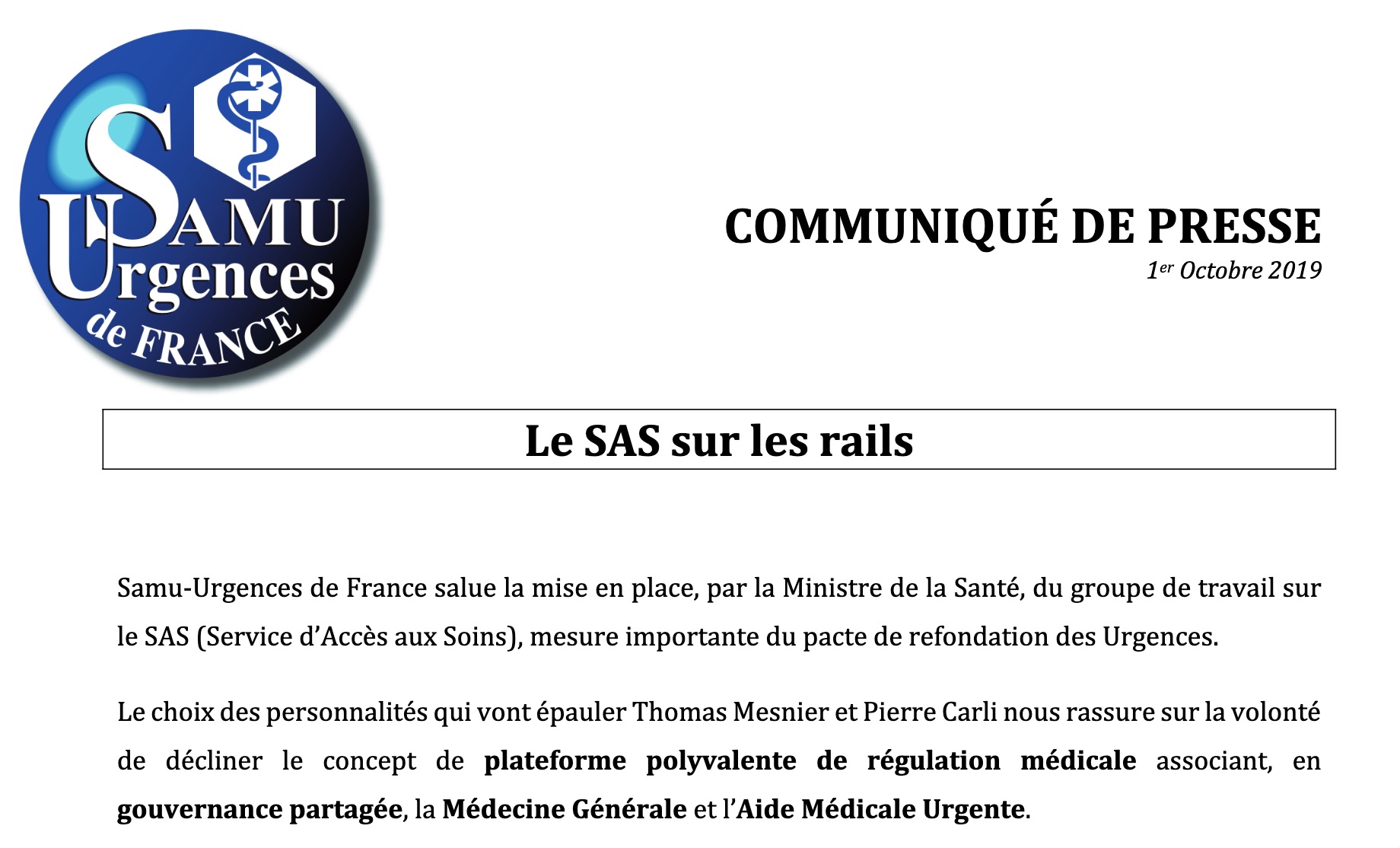 CP-SUdF [01/10/2019] : Le SAS sur les rails